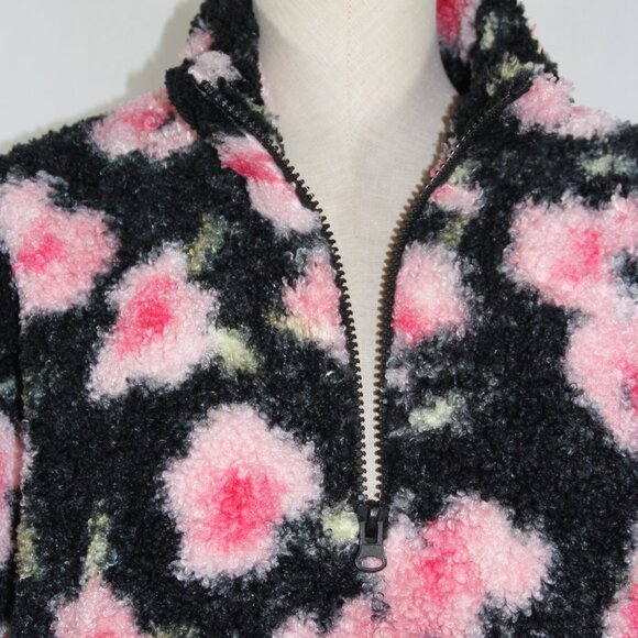 Sandy Liang X Target Black Floral Print 1/4 Zip Faux Sherpa Jacket Size Medium - Picture 4 of 8